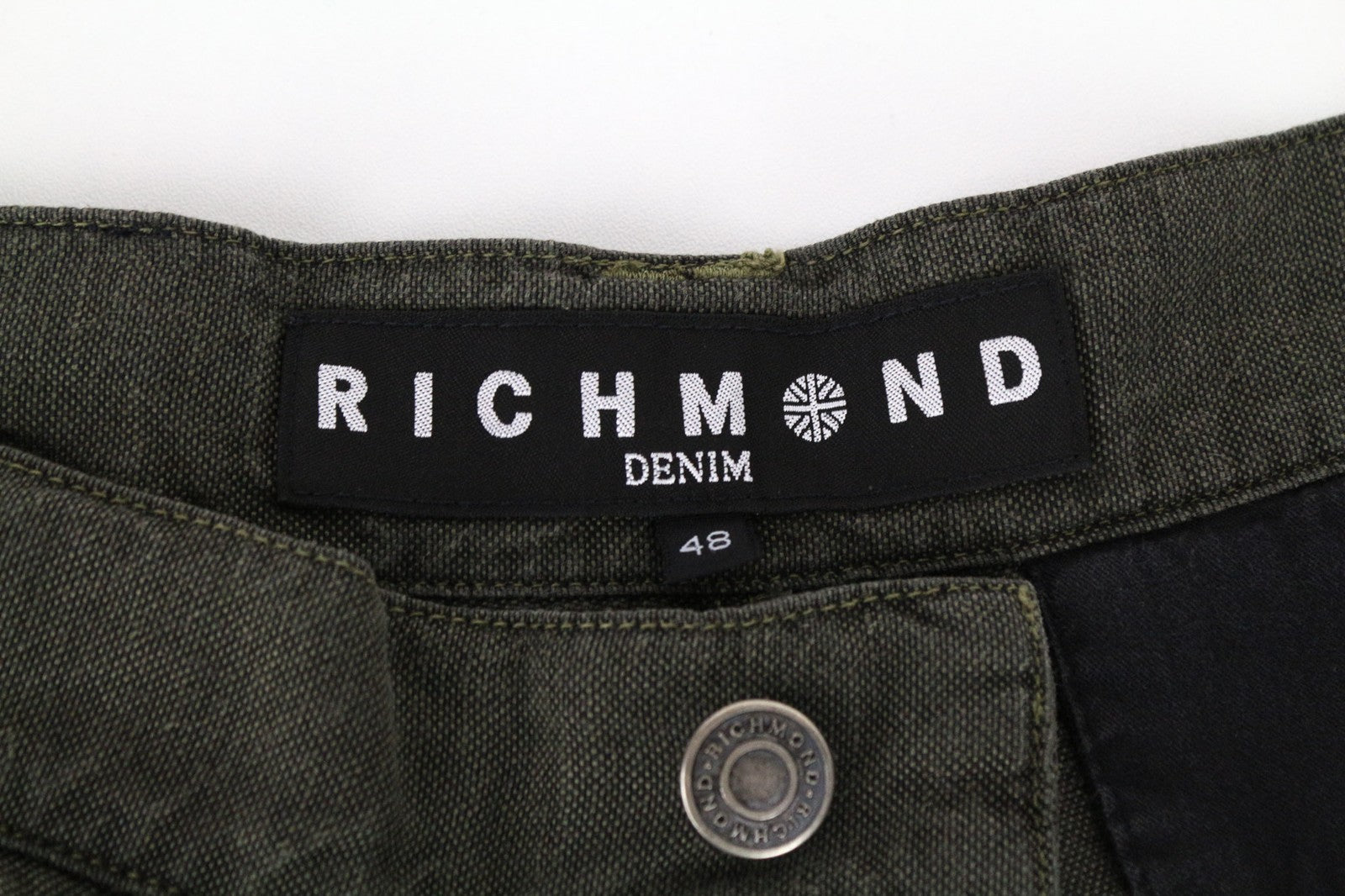 RICHMOND Bermuda Men Shorts 48 W33 Green Cotton Linen Summer Casual
