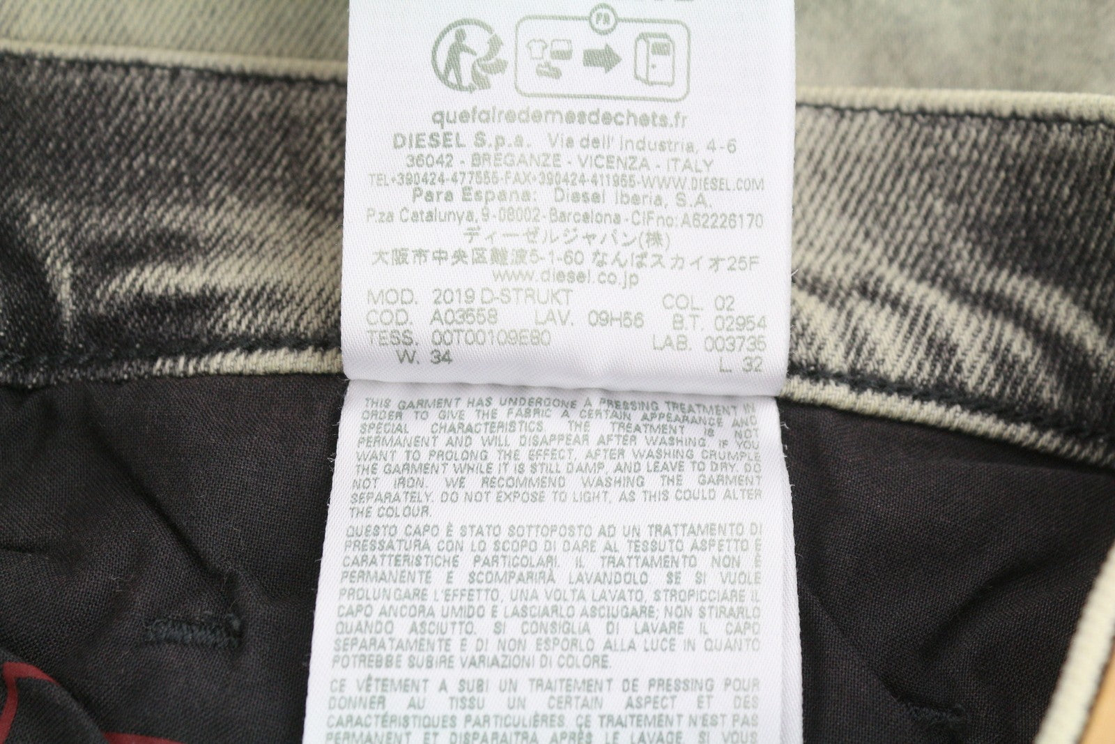 DIESEL 2019 D-Strukt 09H56 Men Jeans W34/L32 Grey Slim Leg Mid Waist RRP295