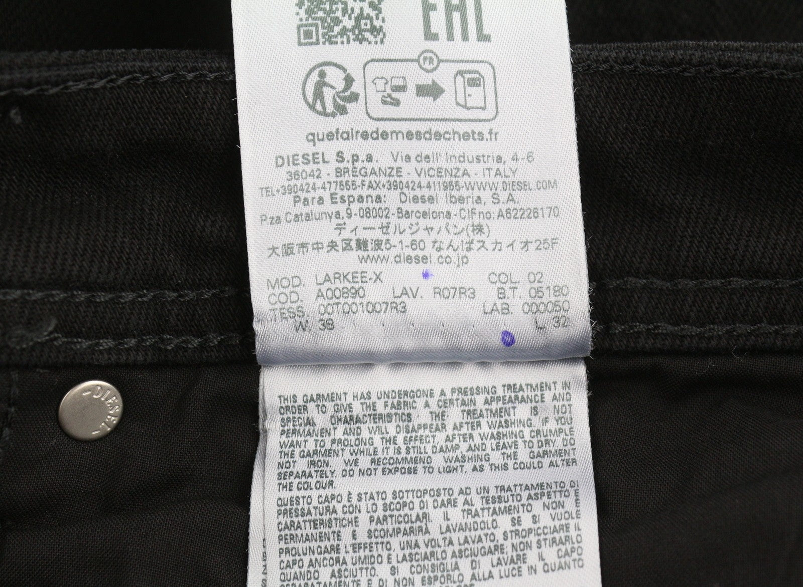 DIESEL 1985 Larkee R07R3 Men Jeans W38/L32 Regular Fit Straight Leg Mid Waist