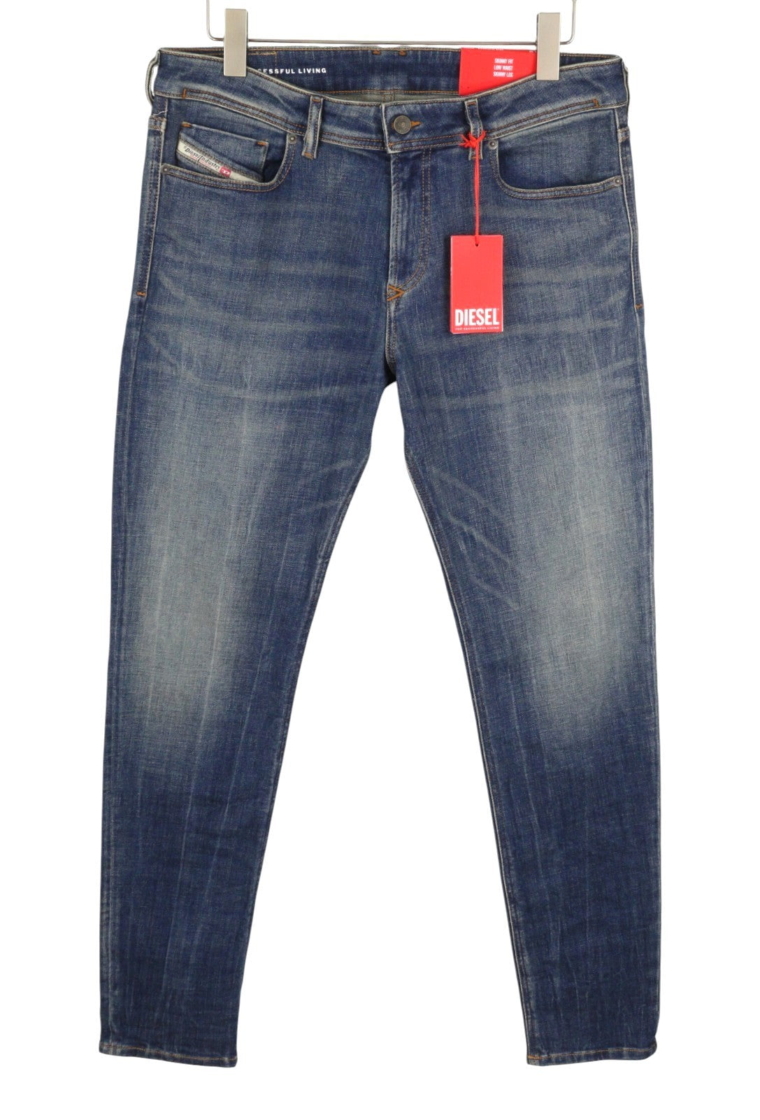 DIESEL 1979 Sleenker 09H67 Men Jeans W34/L32 Blue Faded Skinny Fit Low RRP195