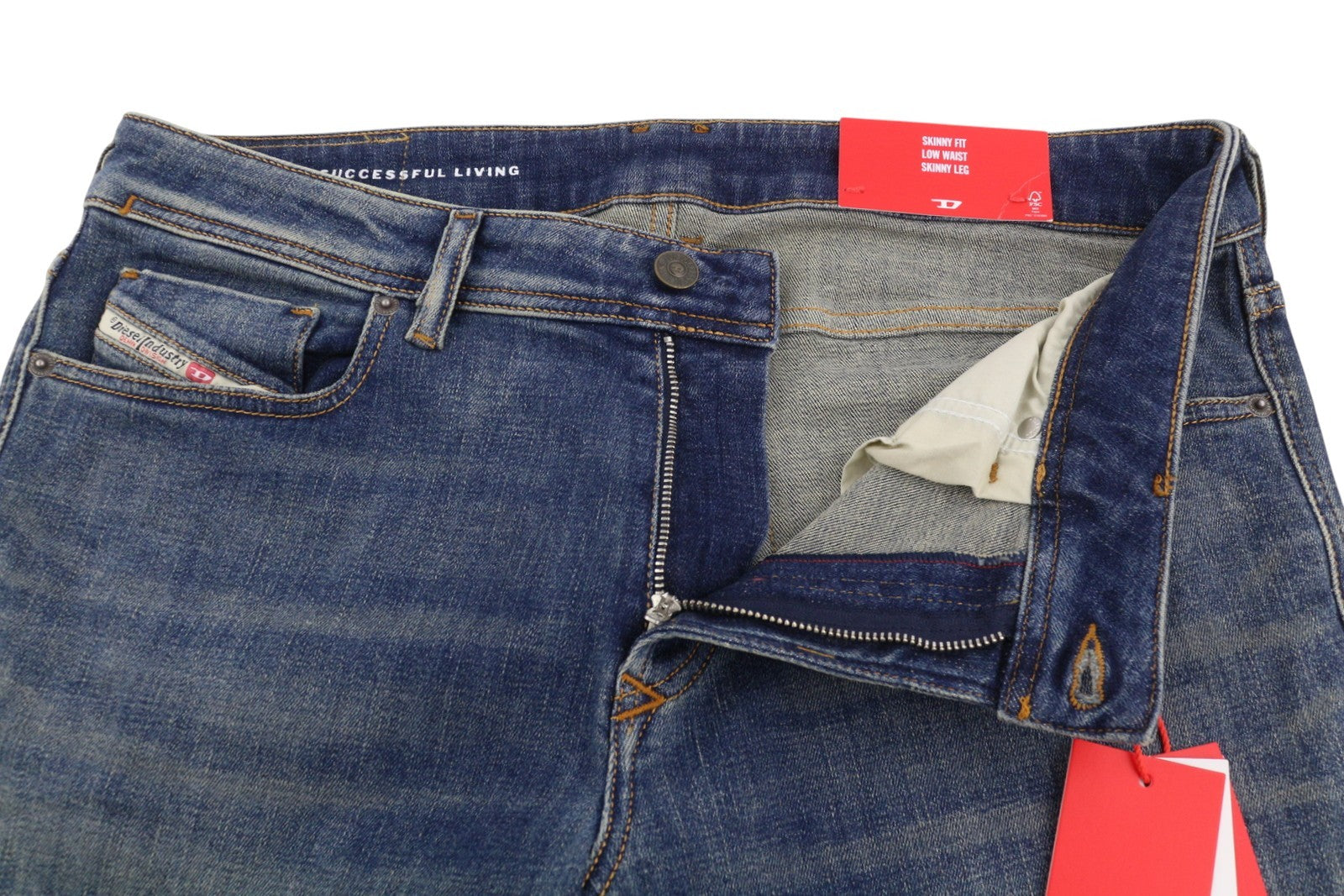 DIESEL 1979 Sleenker 09H67 Men Jeans W34/L32 Blue Faded Skinny Fit Low RRP195