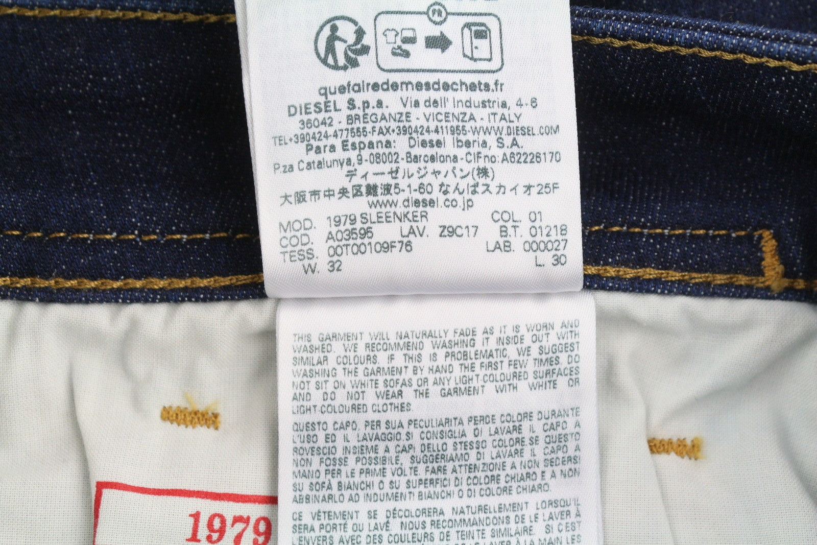 DIESEL 1979 Sleenker Z9C17 Men Jeans W32/L30 Dark Blue Skinny Fit Zip Fly