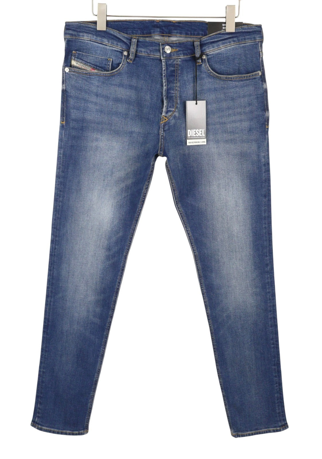 DIESEL Tepphar RB105 Men Jeans W34/L34 Blue Whiskers Faded Slim Fit RRP175