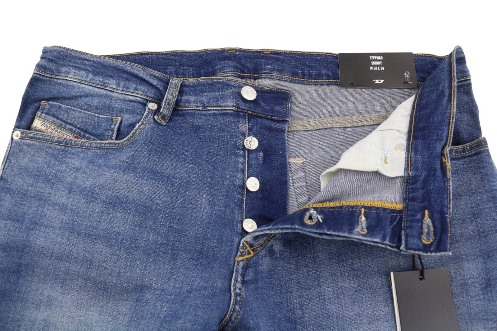 DIESEL Tepphar RB105 Men Jeans W34/L34 Blue Whiskers Faded Slim Fit RRP175