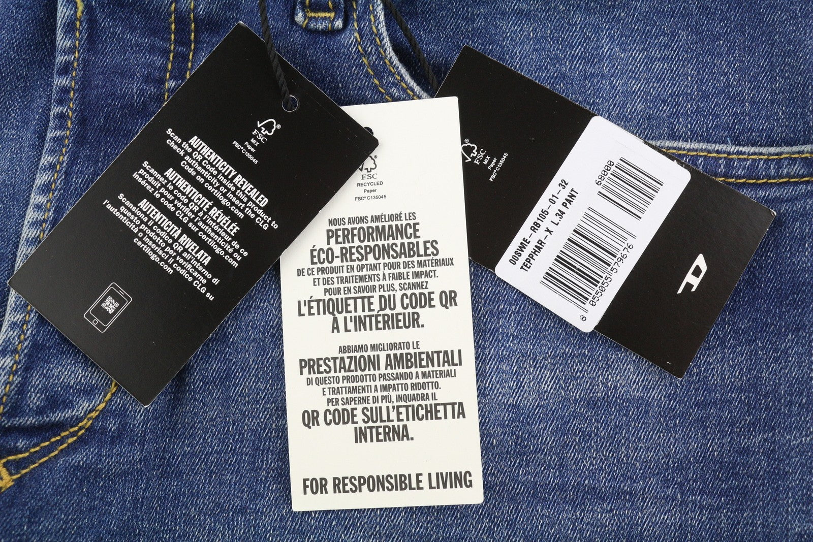 DIESEL Tepphar RB105 Men Jeans W32/L34 Blue Whiskers Faded Slim Fit RRP175