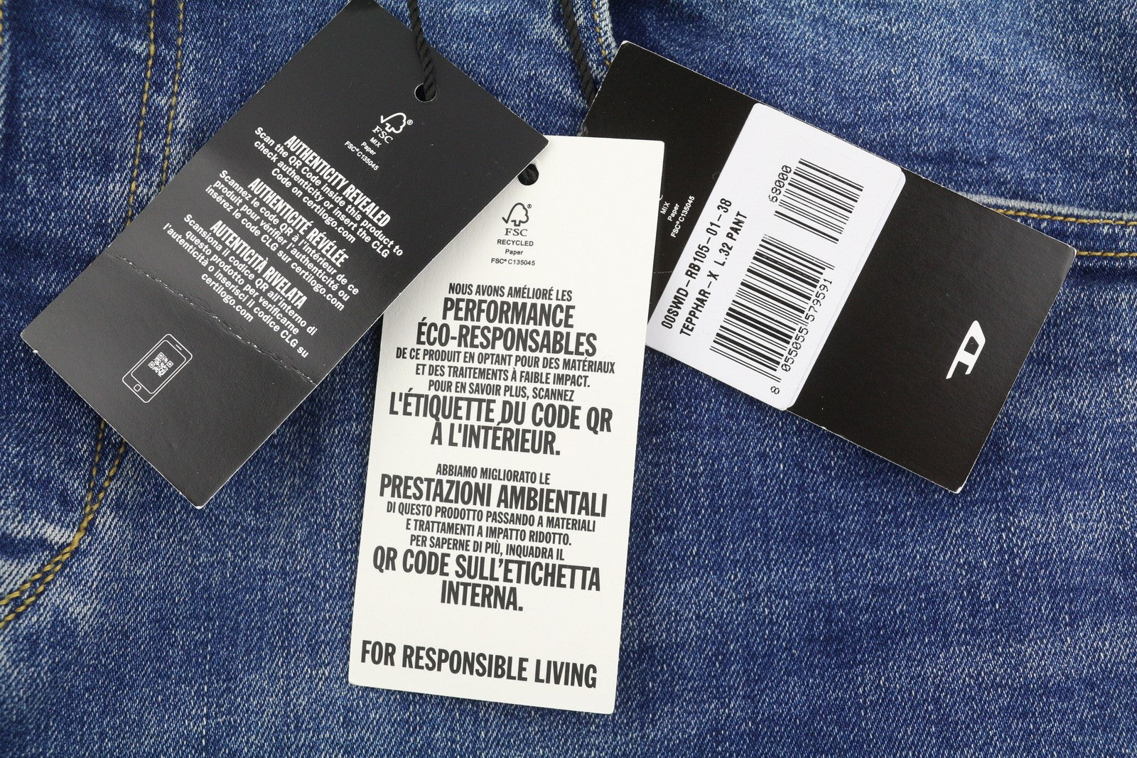 DIESEL Tepphar RB105 Men Jeans W38/L32 Blue Whiskers Faded Slim Fit RRP175