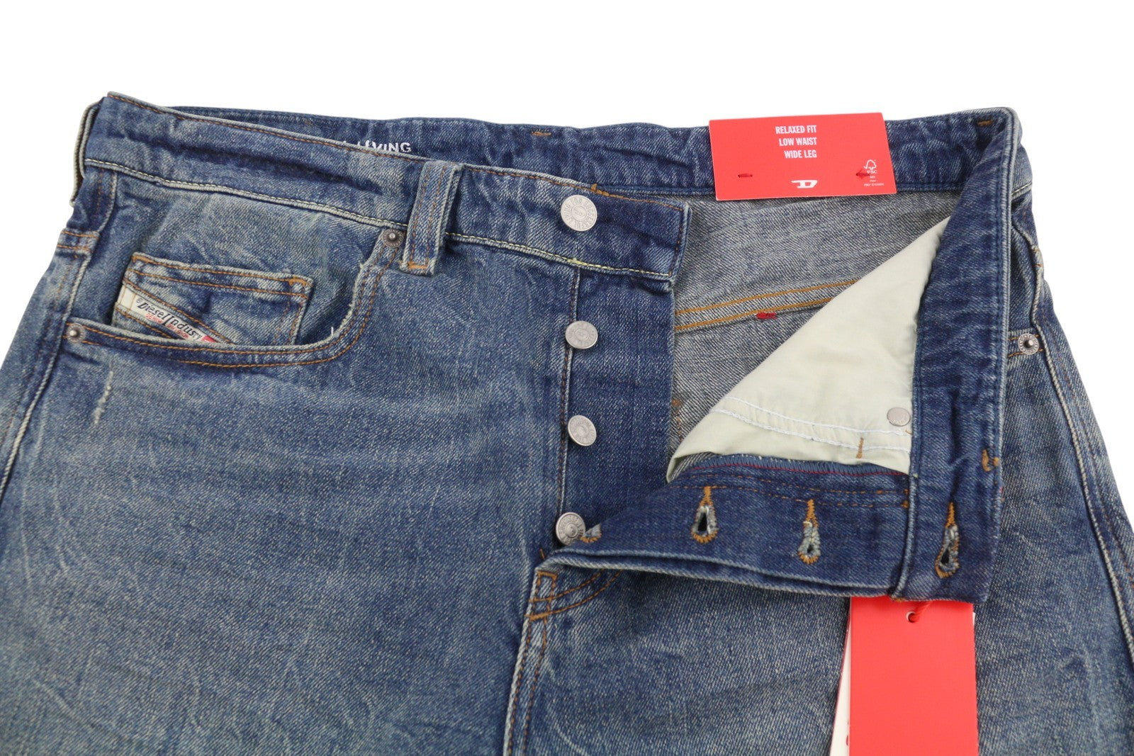 DIESEL 2001 D-Macro 0CLBB Men Jeans W32/L34 Blue Relaxed Wide Low Waist RRP195