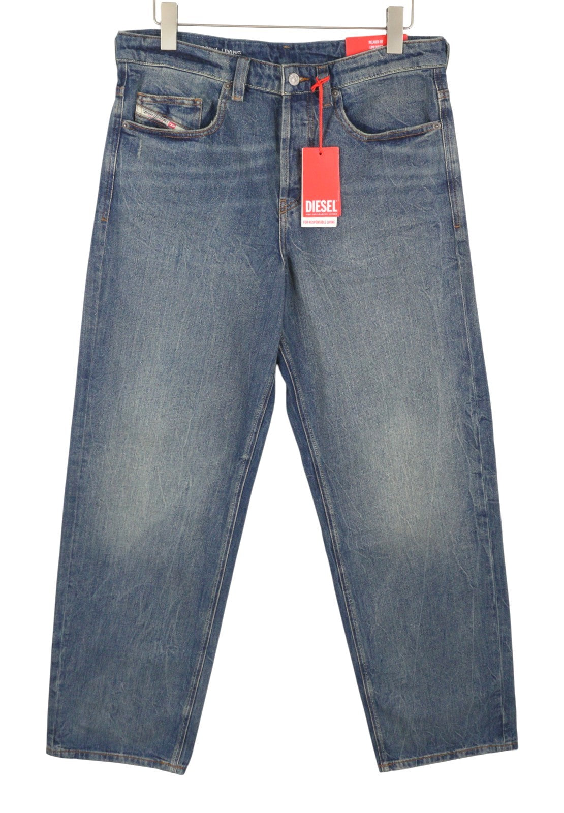 DIESEL 2001 D-Macro 0CLBB Men Jeans W34/L34 Blue Relaxed Fit Wide Leg Low RRP195