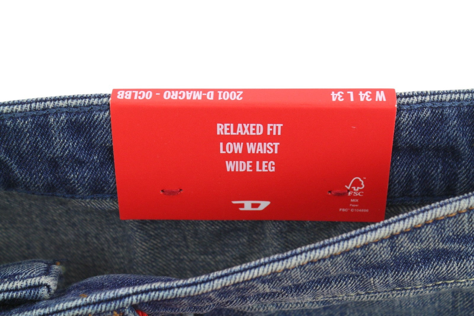 DIESEL 2001 D-Macro 0CLBB Men Jeans W34/L34 Blue Relaxed Fit Wide Leg Low RRP195