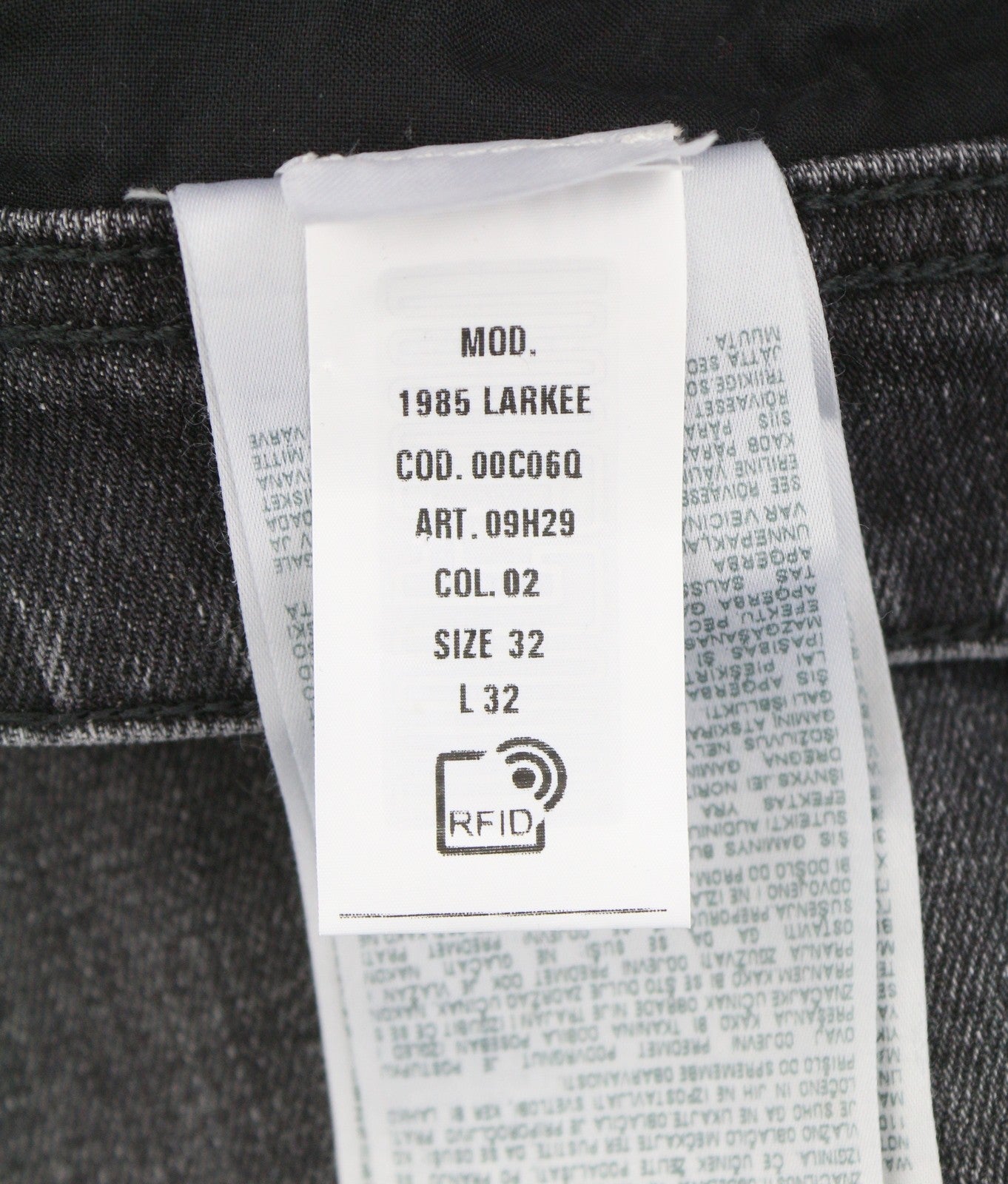 DIESEL 1985 Larkee 09H29 Men Jeans W32/L32 Black Whiskers Faded Regular Straight