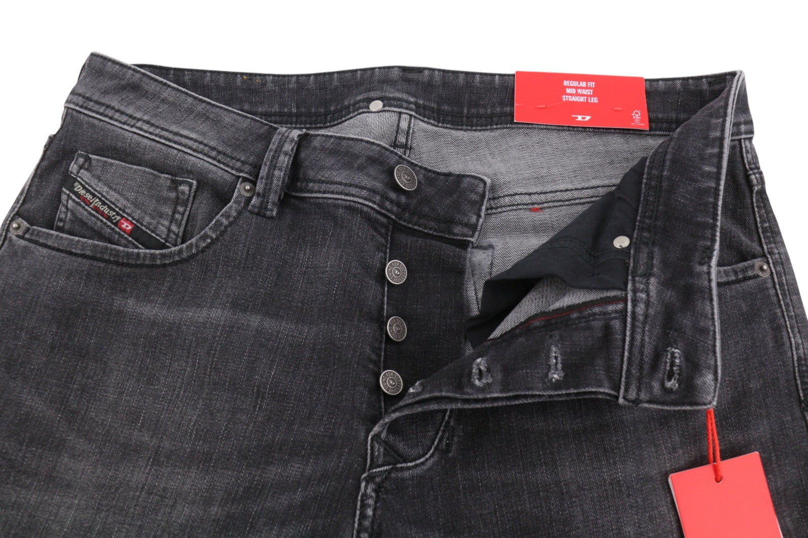 DIESEL 1985 Larkee 09H29 Men Jeans W32/L32 Black Whiskers Faded Regular Straight