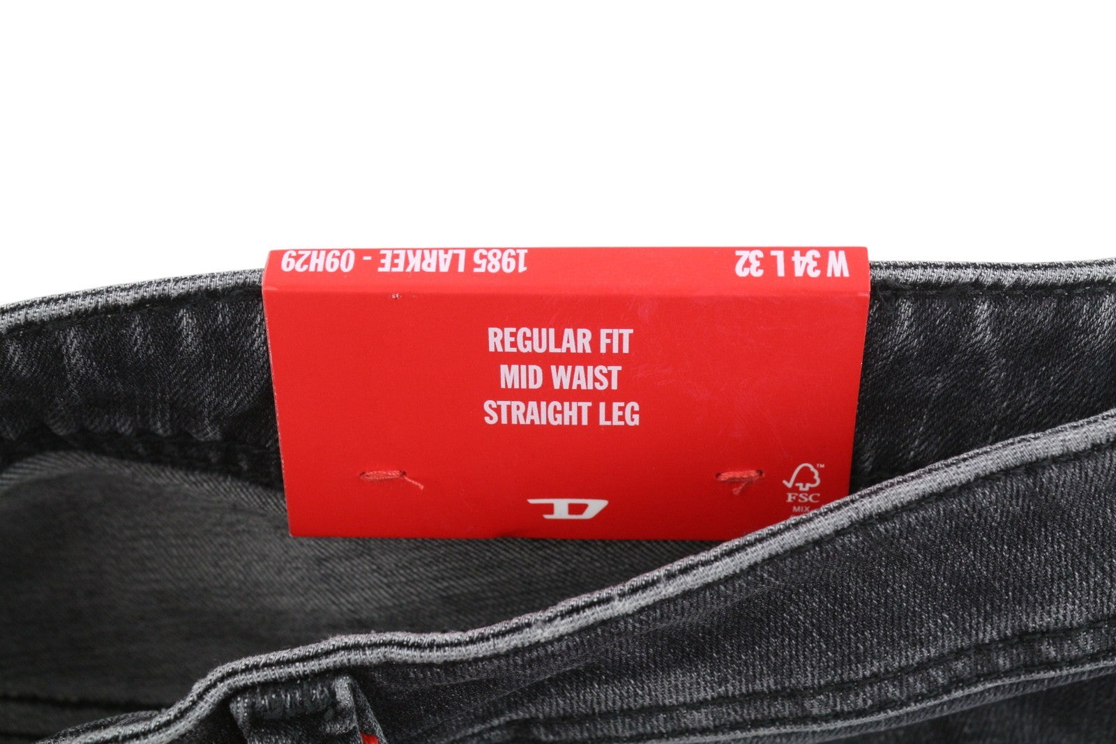 DIESEL 1985 Larkee 09H29 Men Jeans W34/L32 Black Whiskers Faded Regular Straight