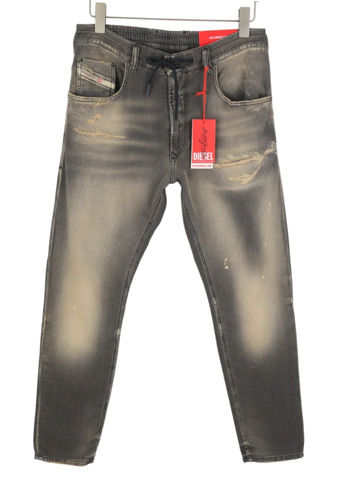 DIESEL 2032 D-Krooley-B Jogg 068PF Men Jeans W34 Grey Faded Distress RRP325