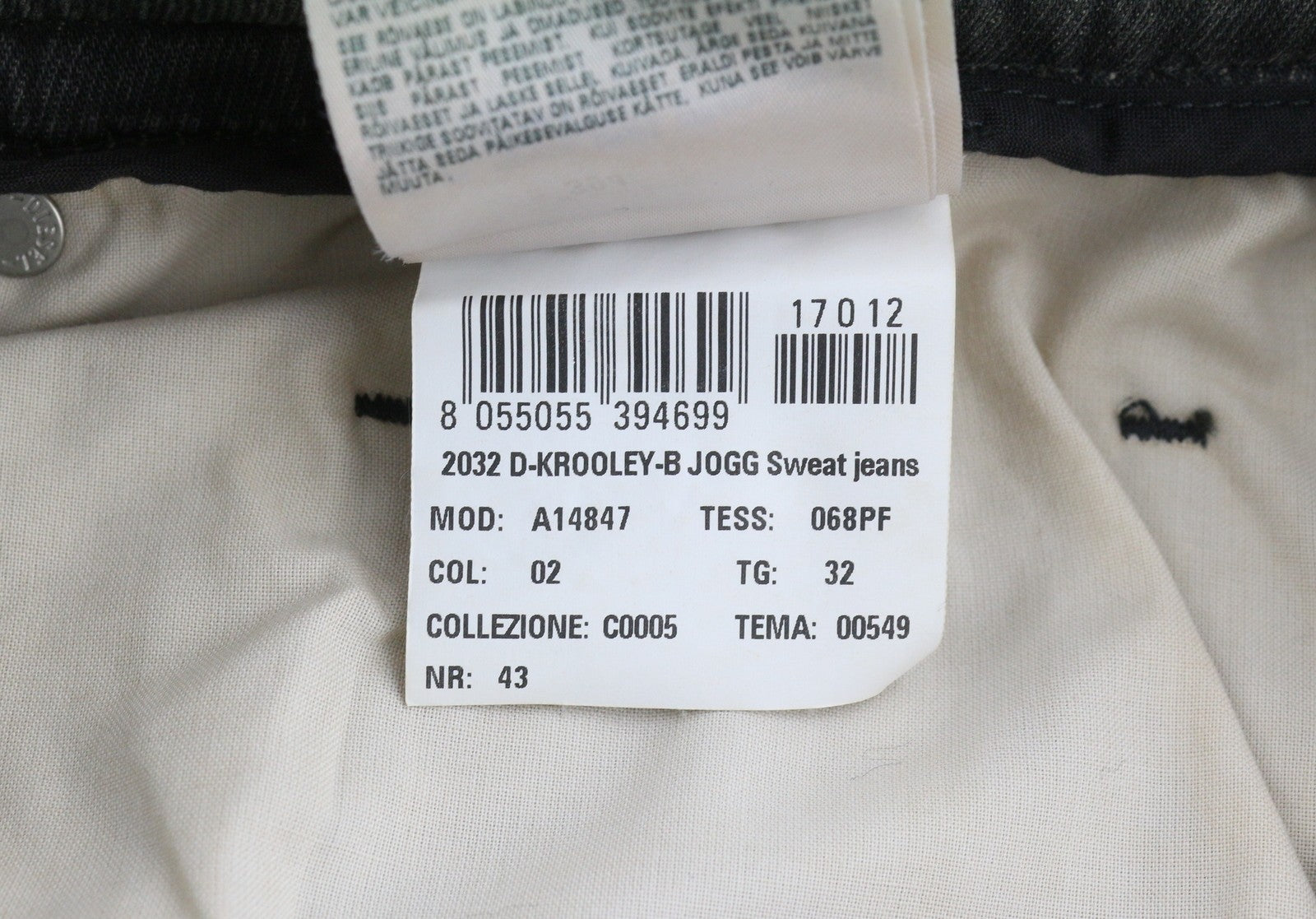 DIESEL 2032 D-Krooley-B Jogg 068PF Men Jeans W32 Grey Faded Distress RRP325