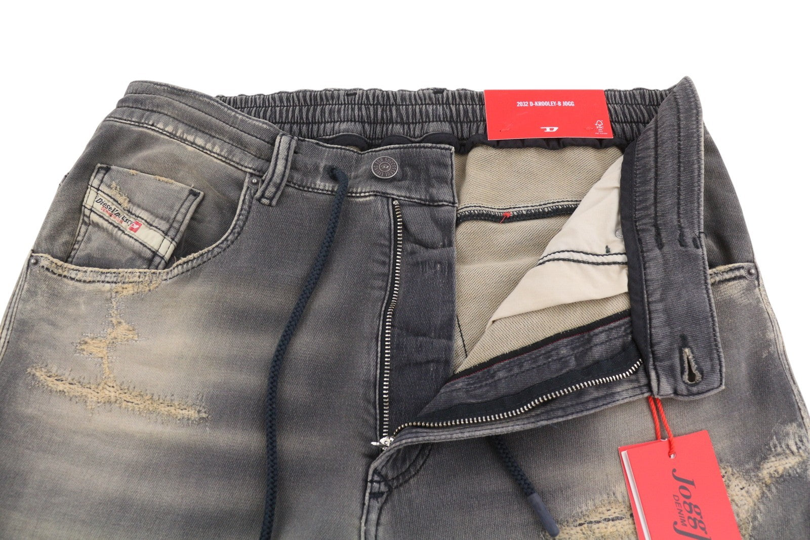 DIESEL 2032 D-Krooley-B Jogg 068PF Men Jeans W32 Grey Faded Distress RRP325
