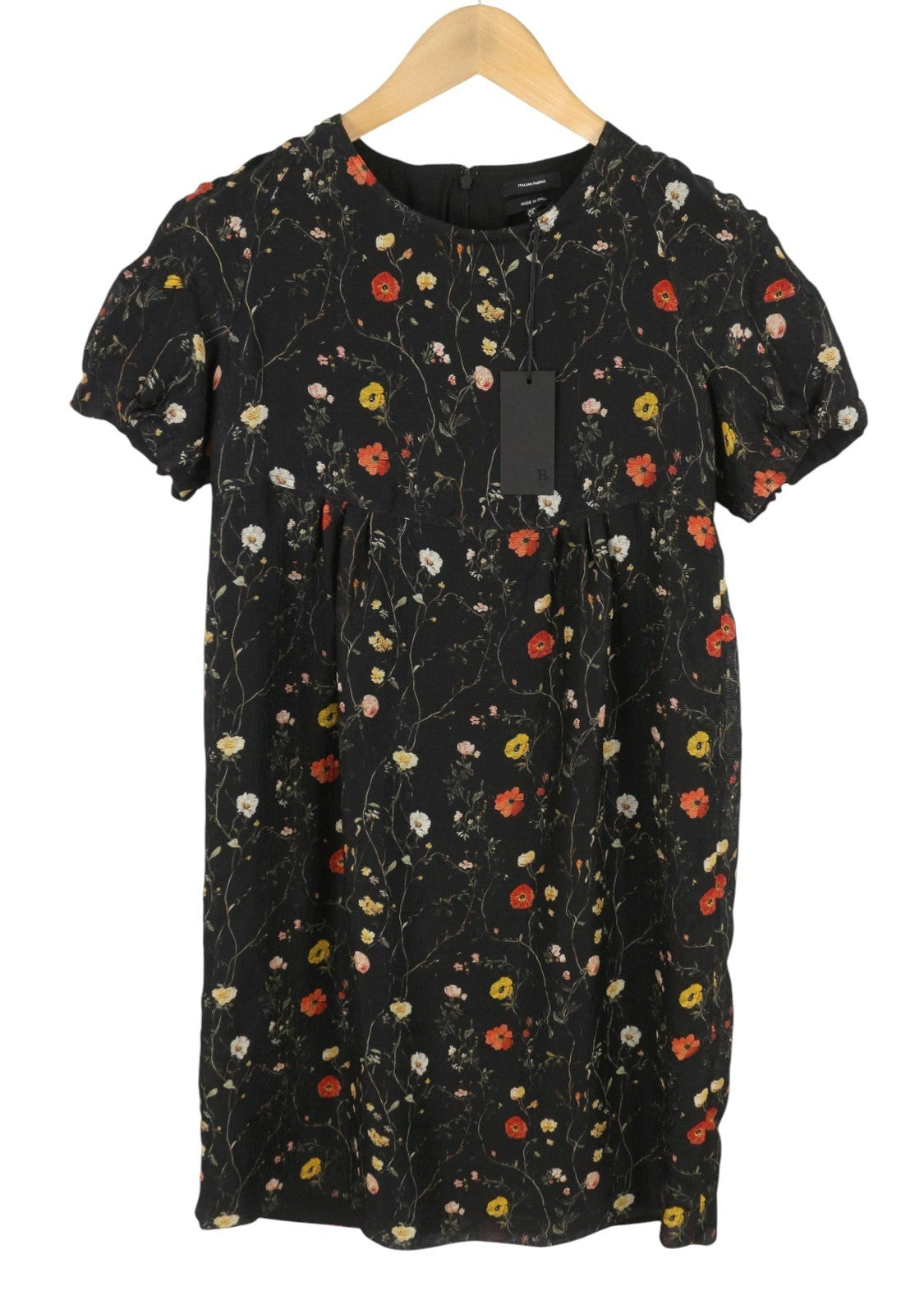 R13 Raglan Sleeve Babydoll Lined Women Dress XS Black Wool Silk Floral RRP1299