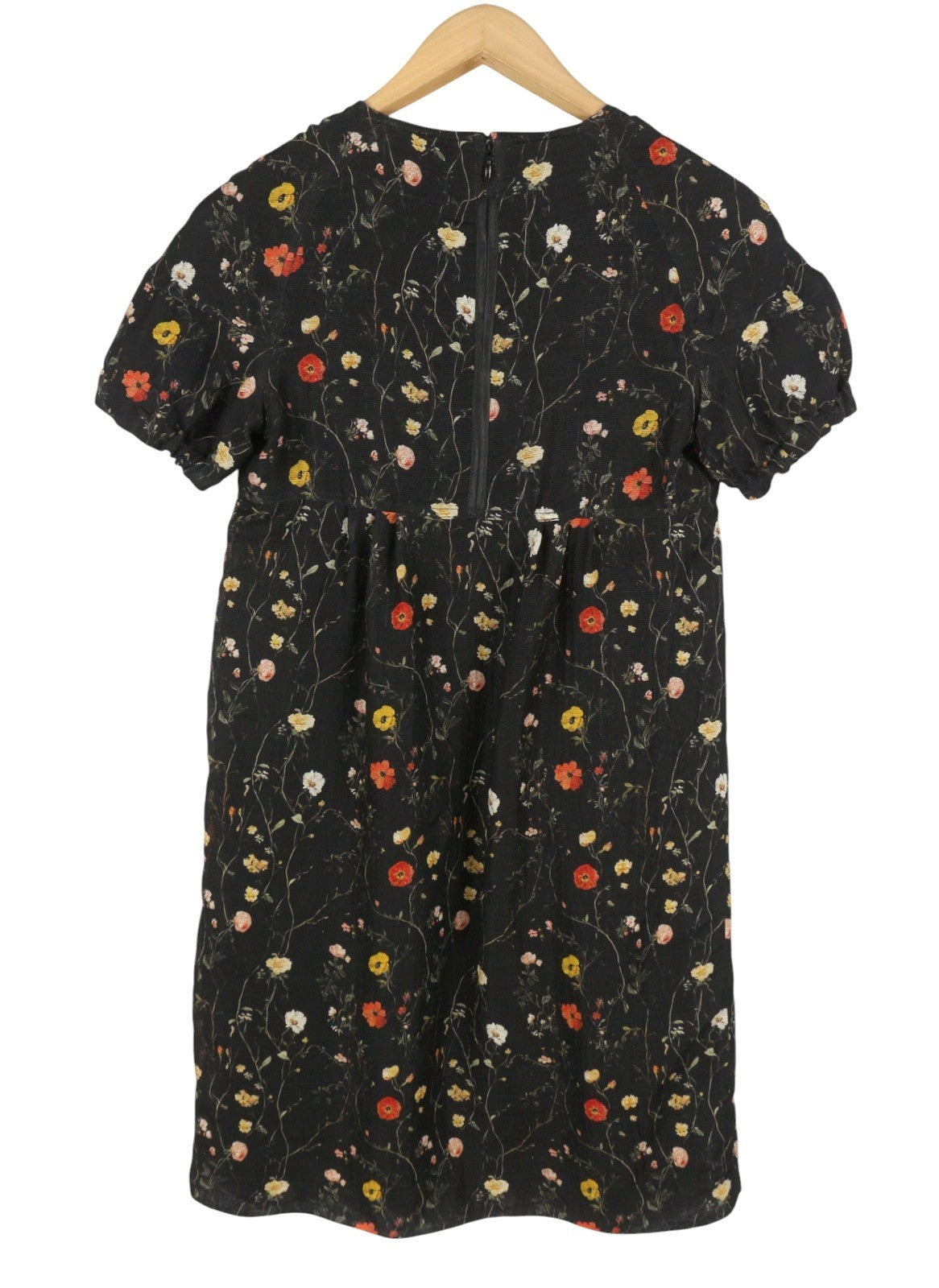 R13 Raglan Sleeve Babydoll Lined Women Dress XS Black Wool Silk Floral RRP1299