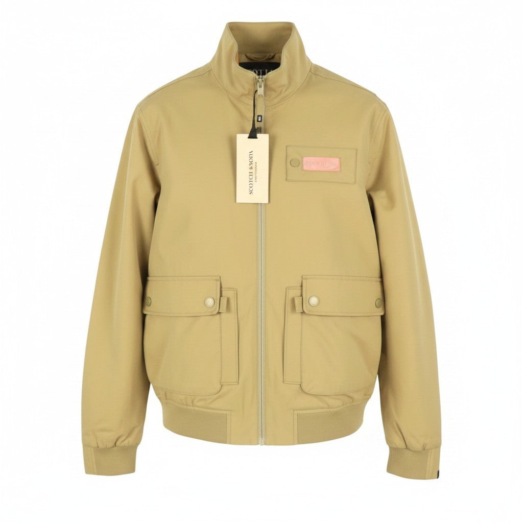 SCOTCH & SODA Men Jacket M Beige High Neck Full Zip Lightweight Bomber