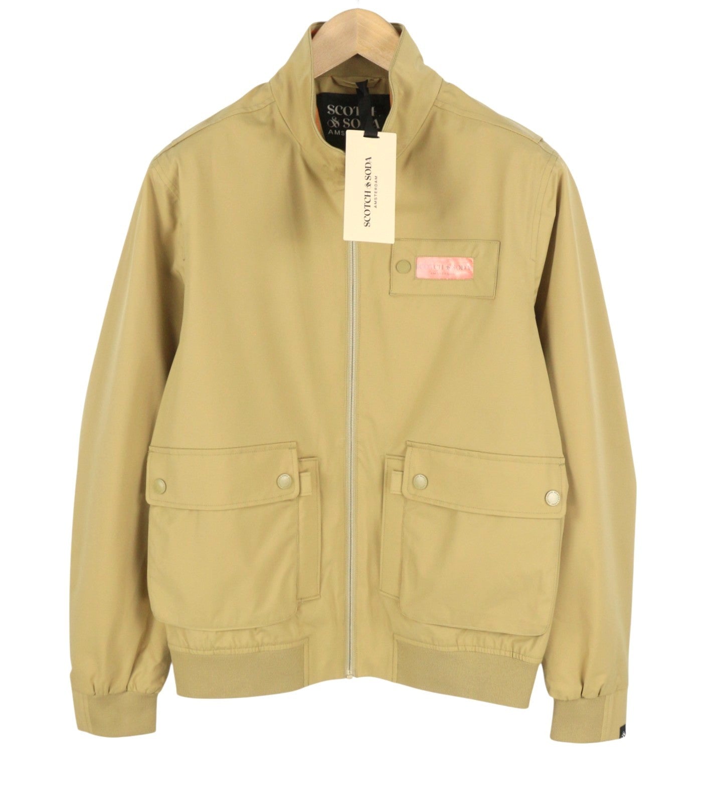 SCOTCH & SODA Men Jacket M Beige High Neck Full Zip Lightweight Bomber