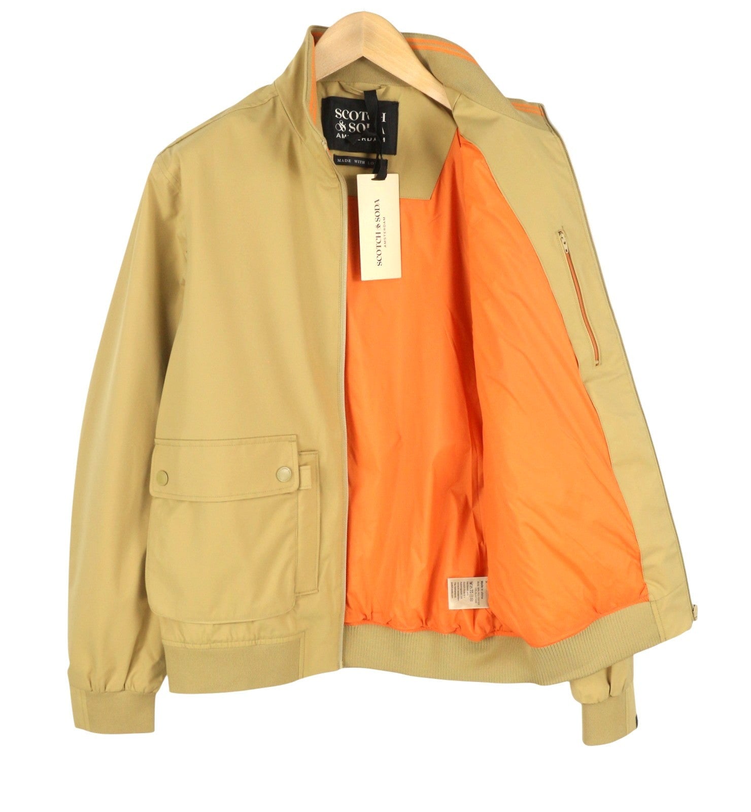 SCOTCH & SODA Men Jacket M Beige High Neck Full Zip Lightweight Bomber