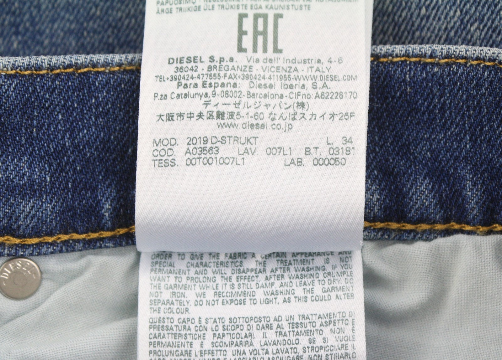 DIESEL 2019 D-Strukt 007L Men Jeans W32/L34 Blue Whiskers Faded Slim Fit RRP195