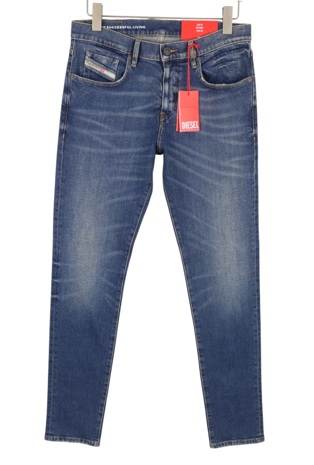 DIESEL 2019 D-Strukt 007L Men Jeans W32/L34 Blue Whiskers Faded Slim Fit RRP195