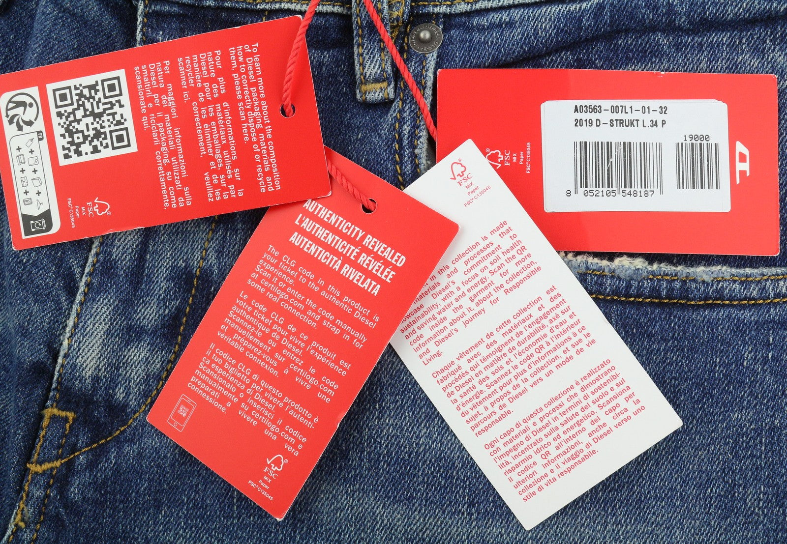 DIESEL 2019 D-Strukt 007L Men Jeans W32/L34 Blue Whiskers Faded Slim Fit RRP195