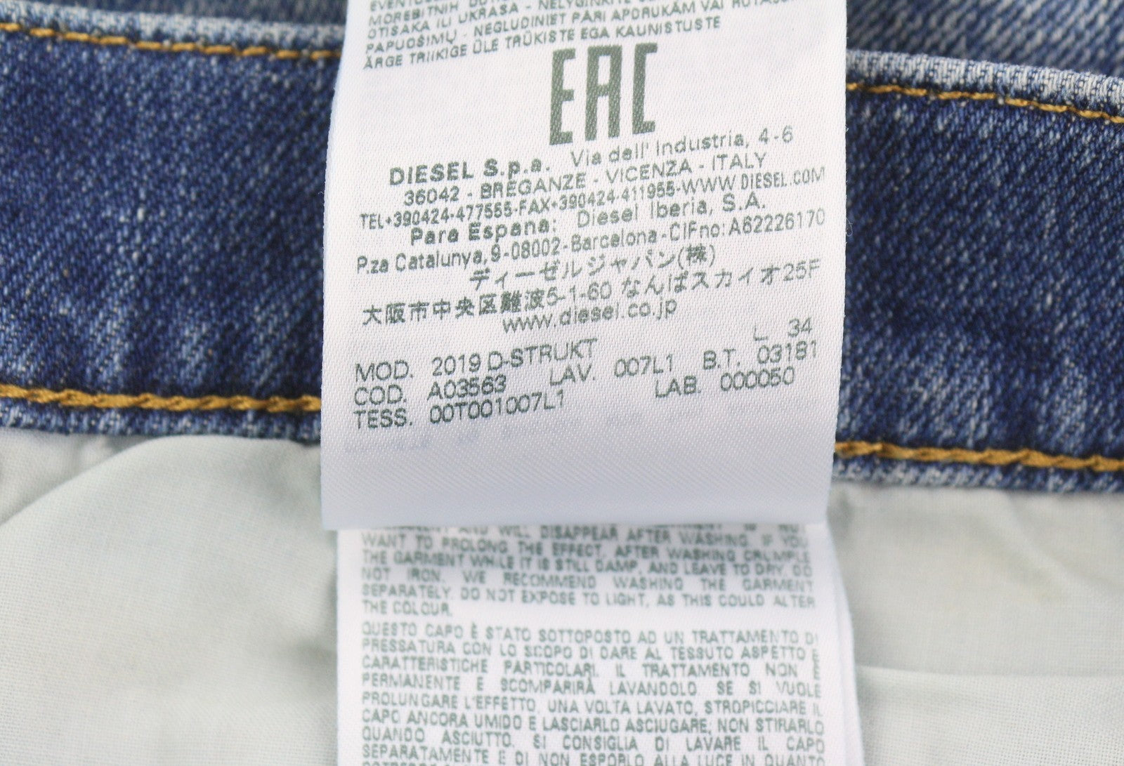 DIESEL 2019 D-Strukt 007L Men Jeans W36/L34 Blue Whiskers Faded Slim Fit RRP195