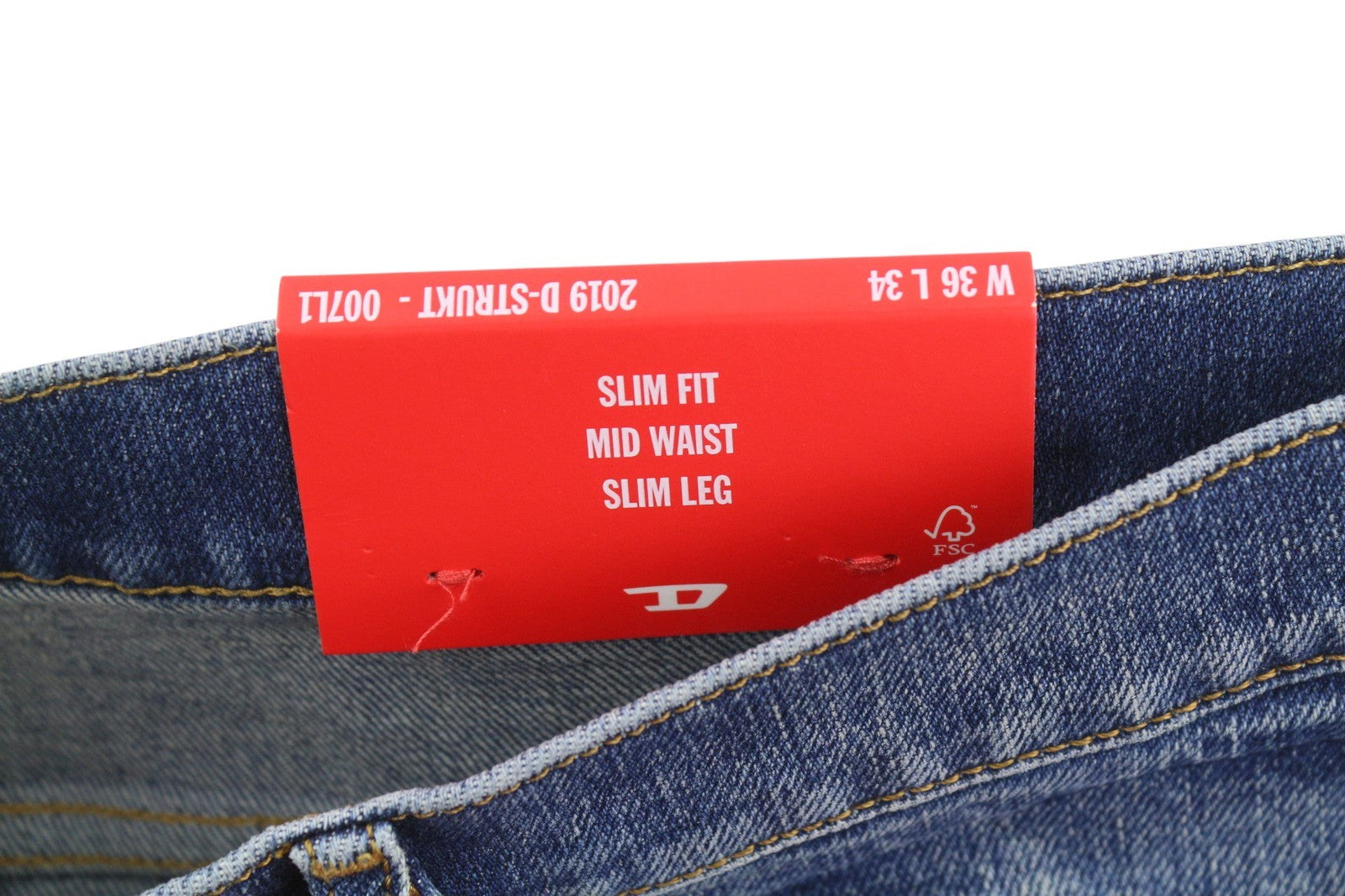 DIESEL 2019 D-Strukt 007L Men Jeans W36/L34 Blue Whiskers Faded Slim Fit RRP195