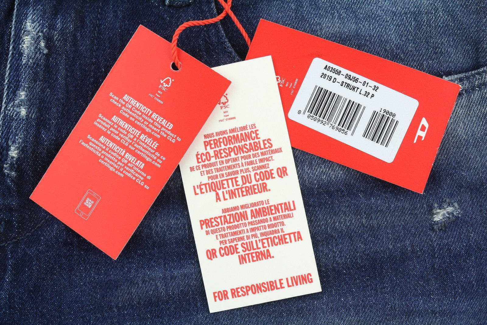 DIESEL 2019 D-Strukt 09J56 Men Jeans W32/L32 Blue Whiskers Distress Slim RRP195