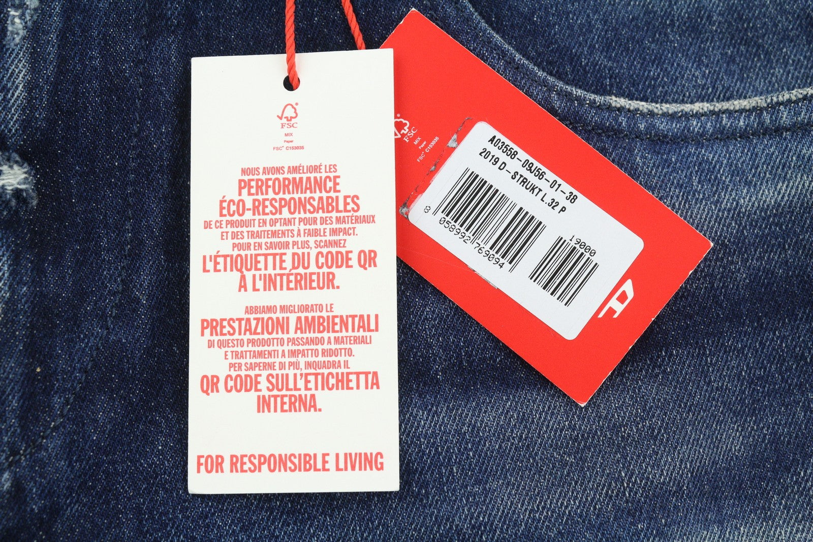 DIESEL 2019 D-Strukt 09J56 Men Jeans W38/L32 Blue Whiskers Distress Slim RRP195