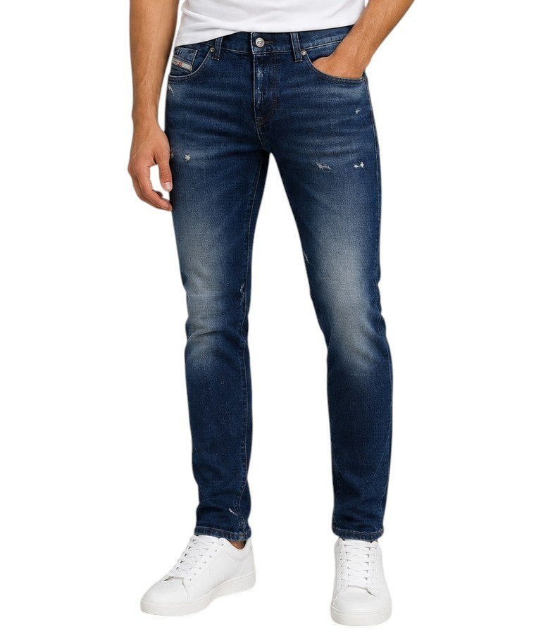 DIESEL 2019 D-Strukt 09J56 Men Jeans W34/L32 Blue Whiskers Distress Slim RRP195
