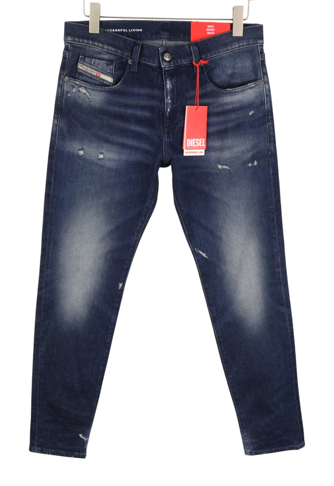DIESEL 2019 D-Strukt 09J56 Men Jeans W34/L32 Blue Whiskers Distress Slim RRP195