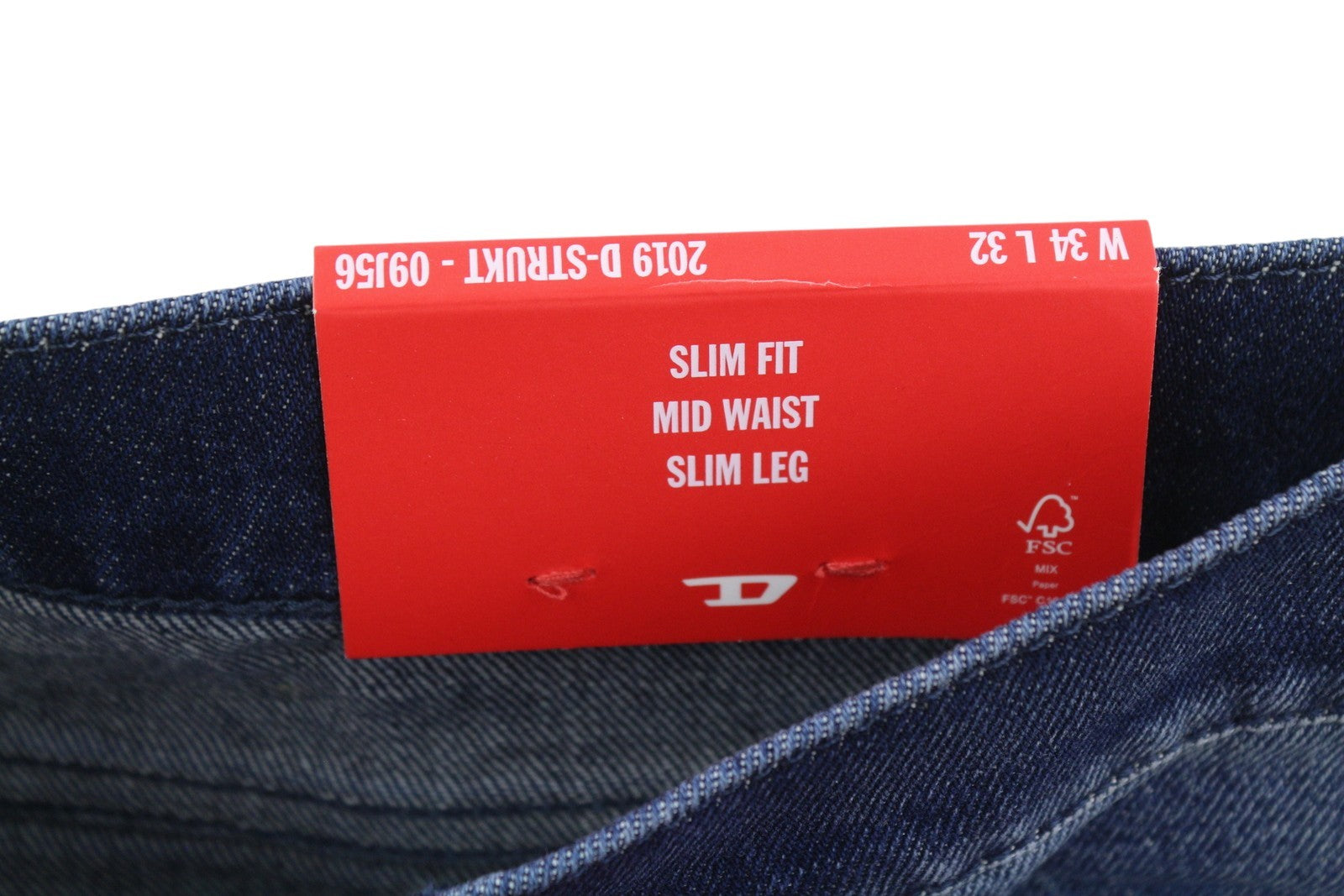 DIESEL 2019 D-Strukt 09J56 Men Jeans W34/L32 Blue Whiskers Distress Slim RRP195