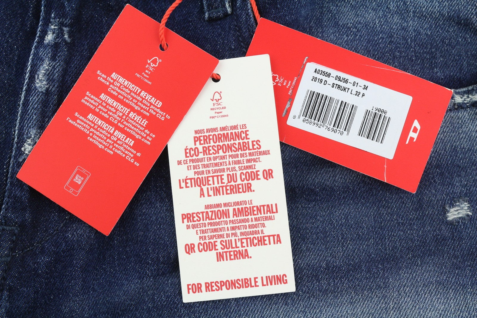 DIESEL 2019 D-Strukt 09J56 Men Jeans W34/L32 Blue Whiskers Distress Slim RRP195