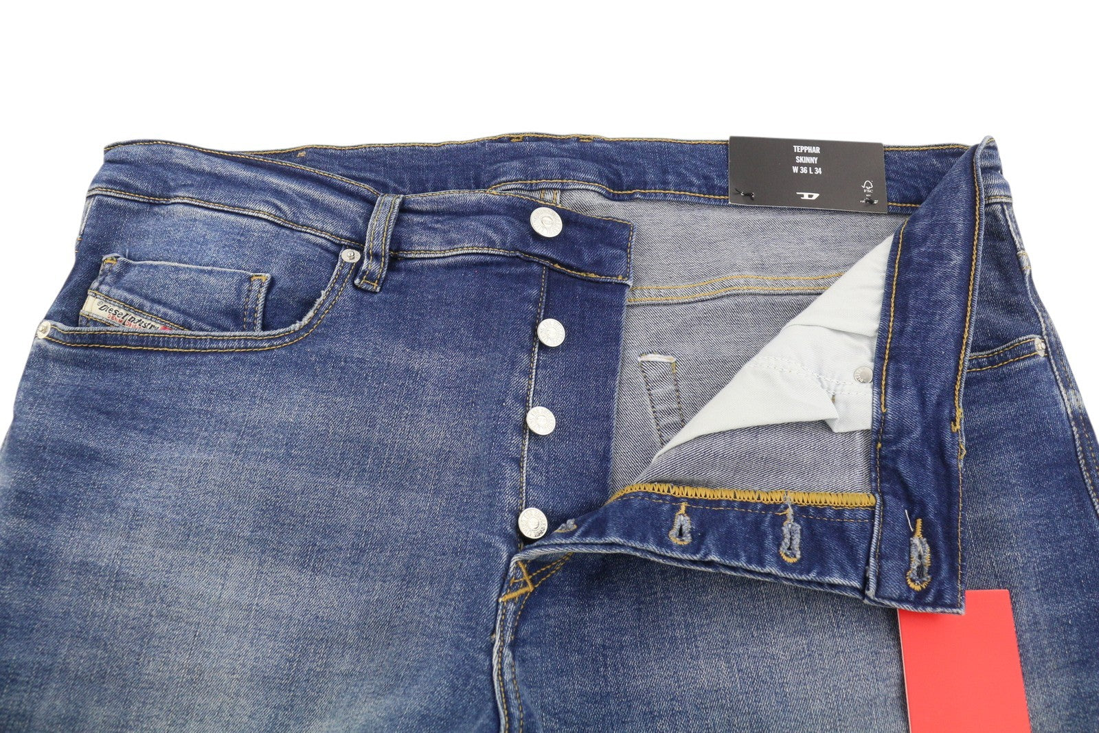 DIESEL Tepphar RB105 Men Jeans W36/L34 Blue Whiskers Faded Slim Fit RRP175