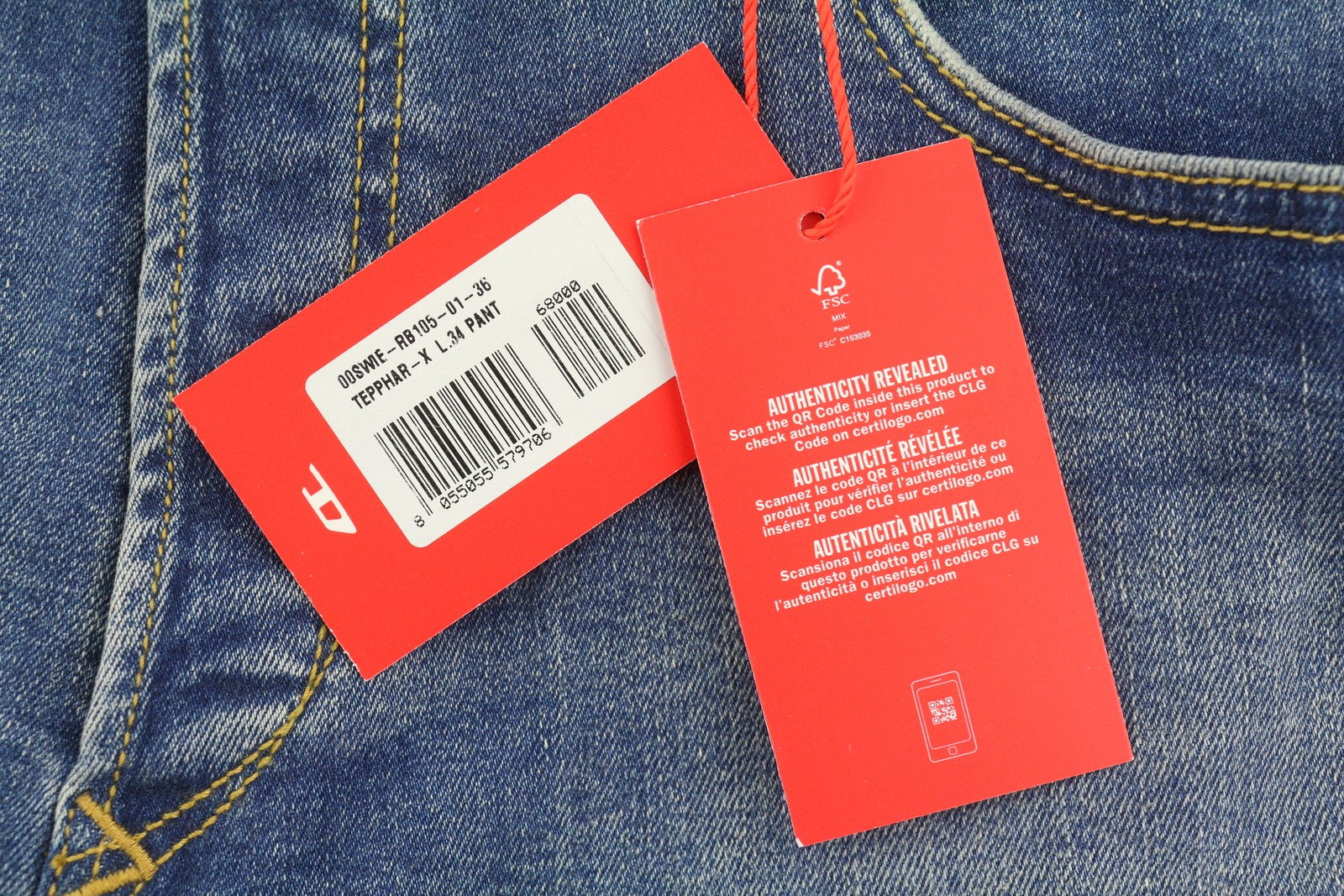 DIESEL Tepphar RB105 Men Jeans W36/L34 Blue Whiskers Faded Slim Fit RRP175