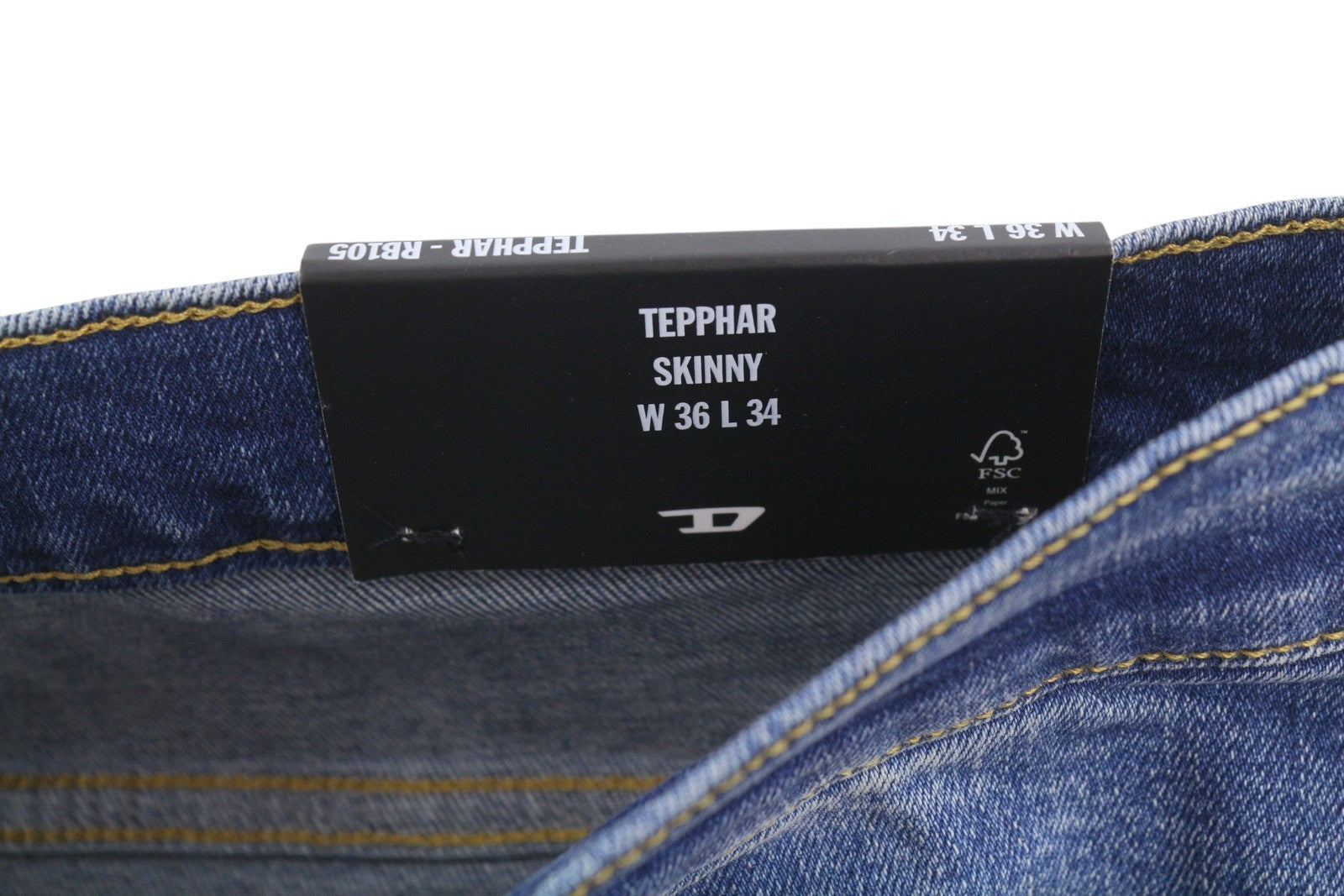 DIESEL Tepphar RB105 Men Jeans W36/L34 Blue Whiskers Faded Slim Fit RRP175