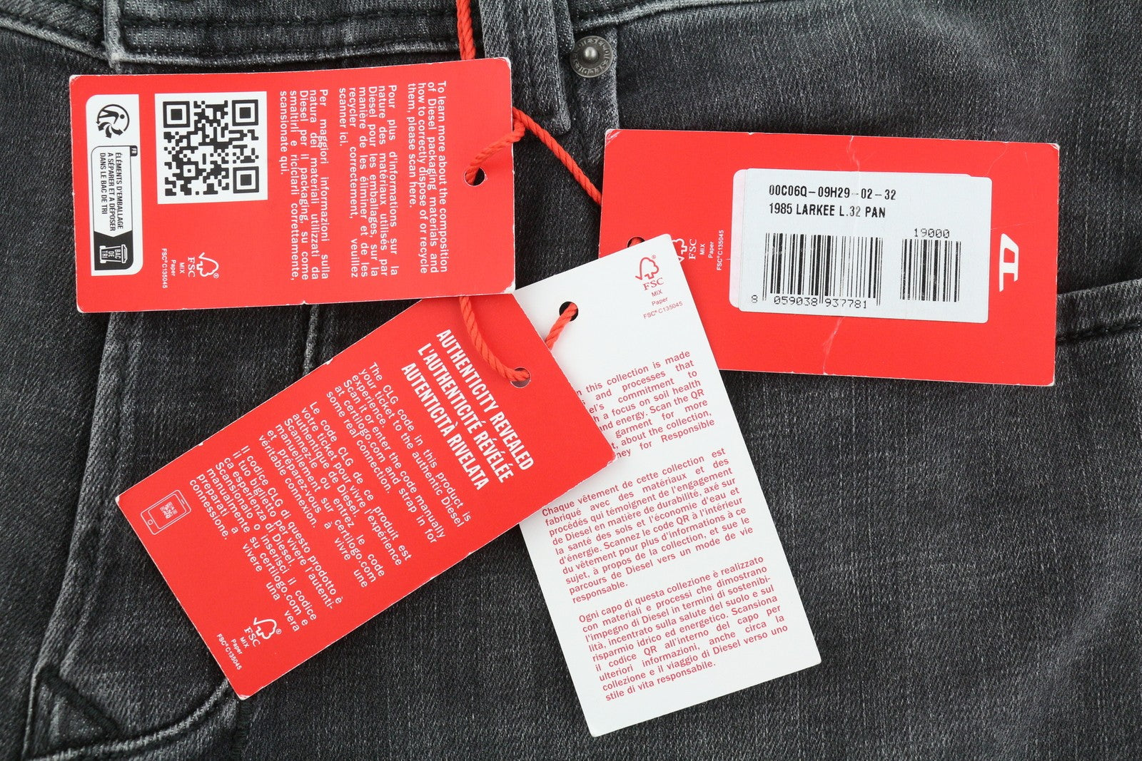 DIESEL 1985 Larkee 09H29 Men Jeans W32/L32 Black Faded Regular Straight Fit