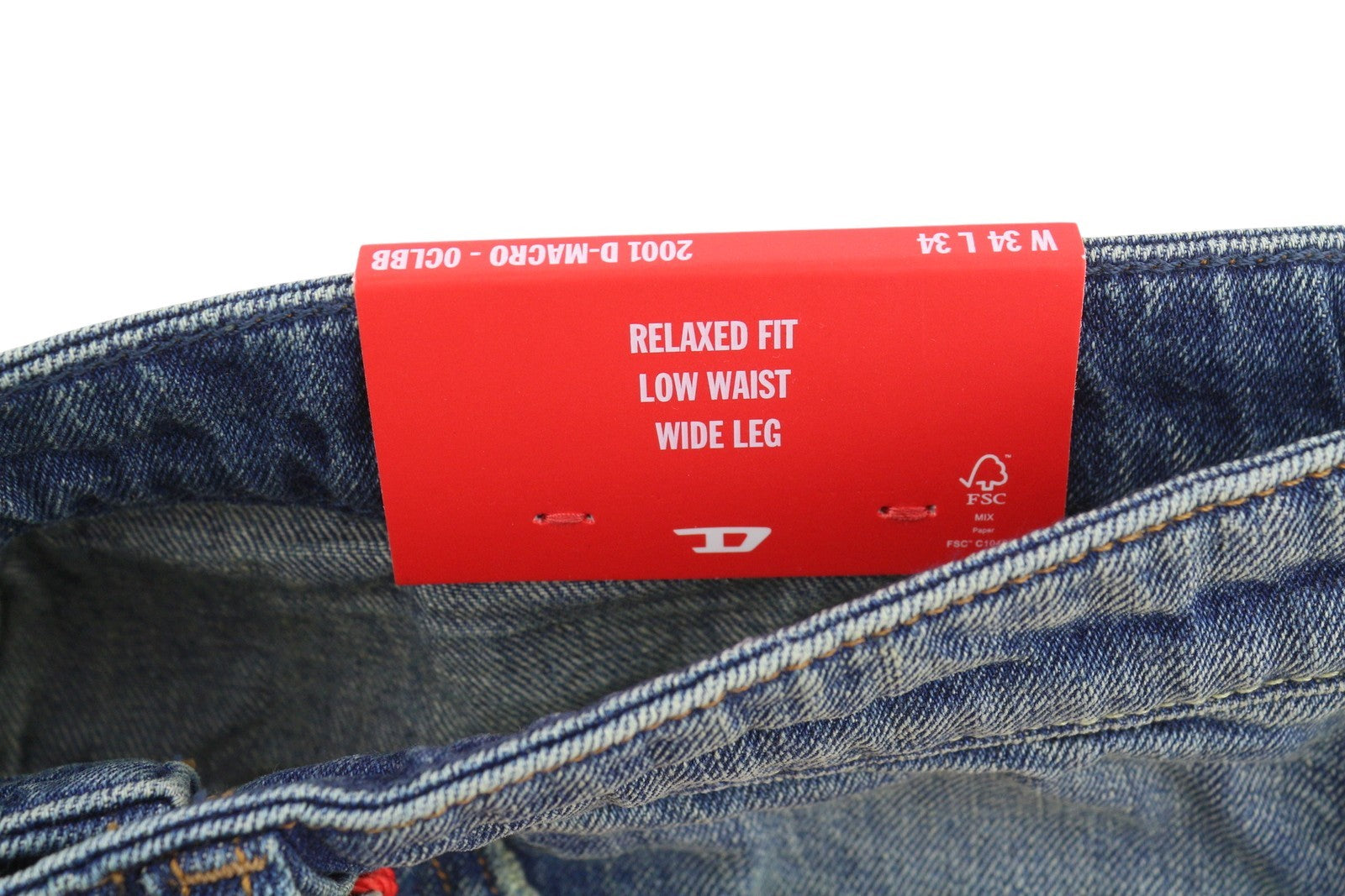 DIESEL 2001 D-Macro 0CLBB Men Jeans W34/L34 Blue Relaxed Fit Wide Leg Low RRP195