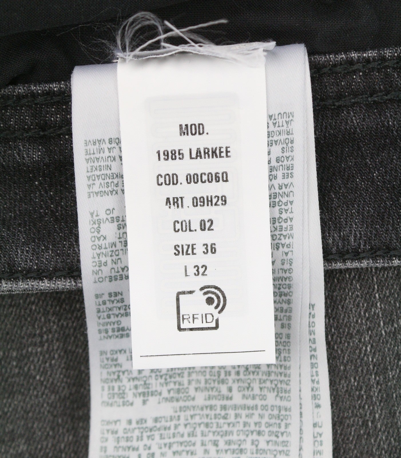 DIESEL 1985 Larkee 09H29 Men Jeans W36/L32 Black Whiskers Faded Regular Straight