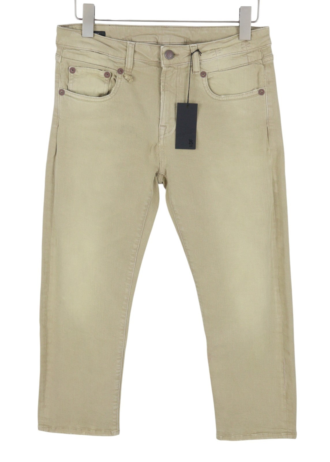 R13 Boy Straight Women Jeans 30 Khaki Stretch Faded Cropped Zip Fly
