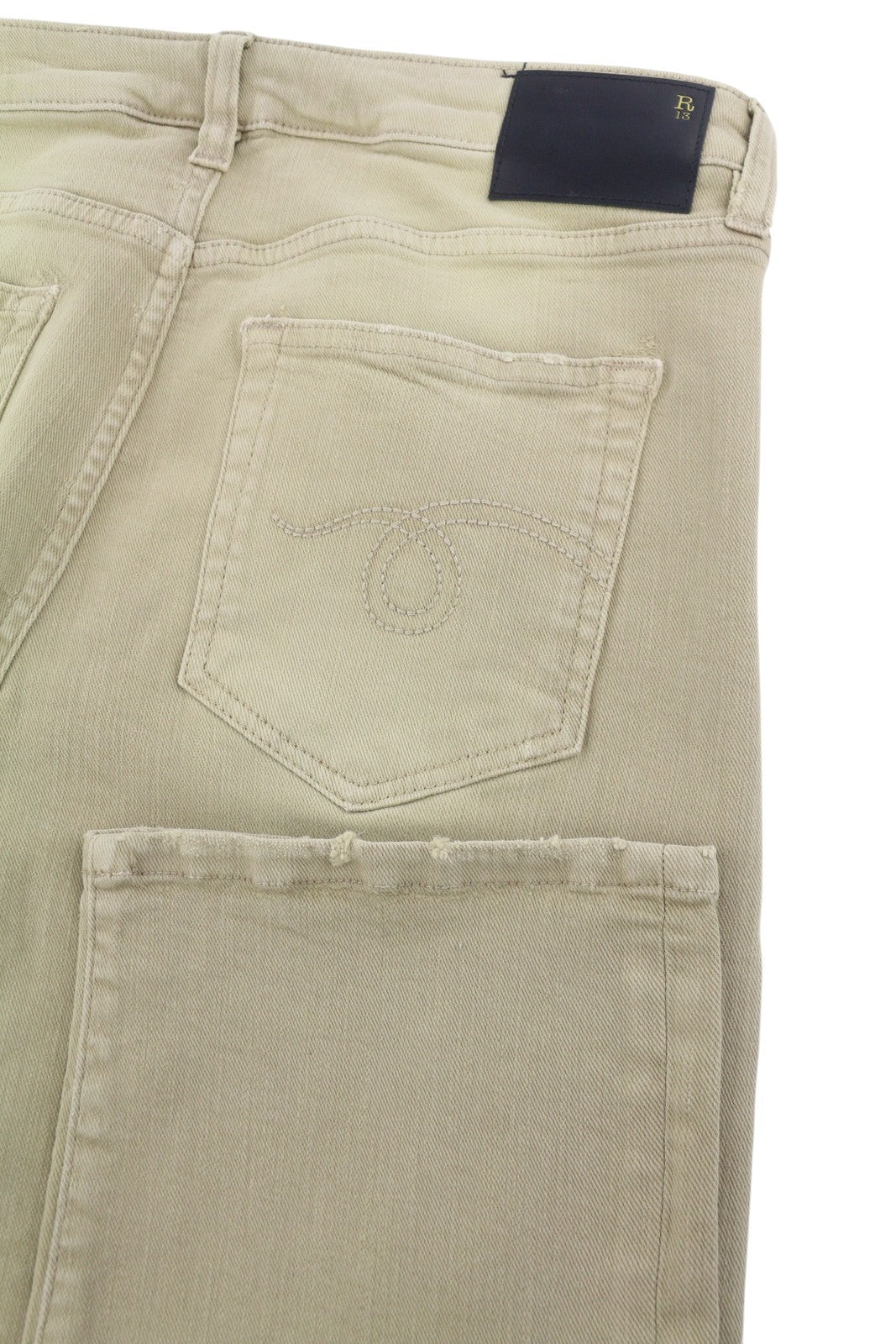 R13 Boy Straight Women Jeans 30 Khaki Stretch Faded Cropped Zip Fly