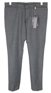 RICHMOND Men Trousers 48 W35 Grey Pure Wool Checked Pattern Pleated Front
