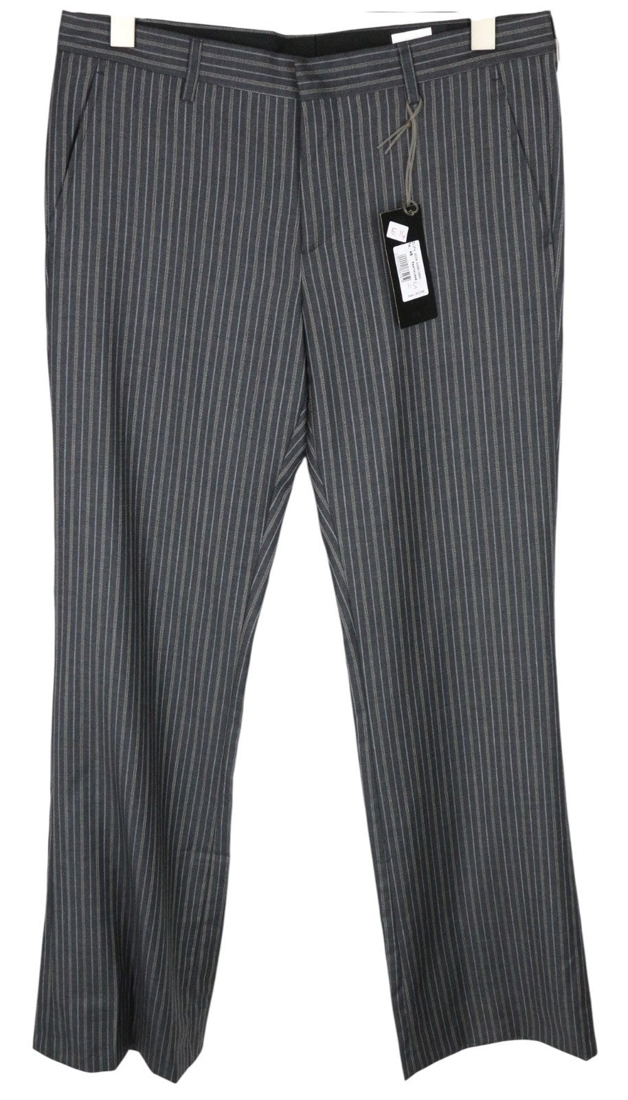 RICHMOND Men Trousers 48 W35 Grey Pure Wool Striped Pattern Formal
