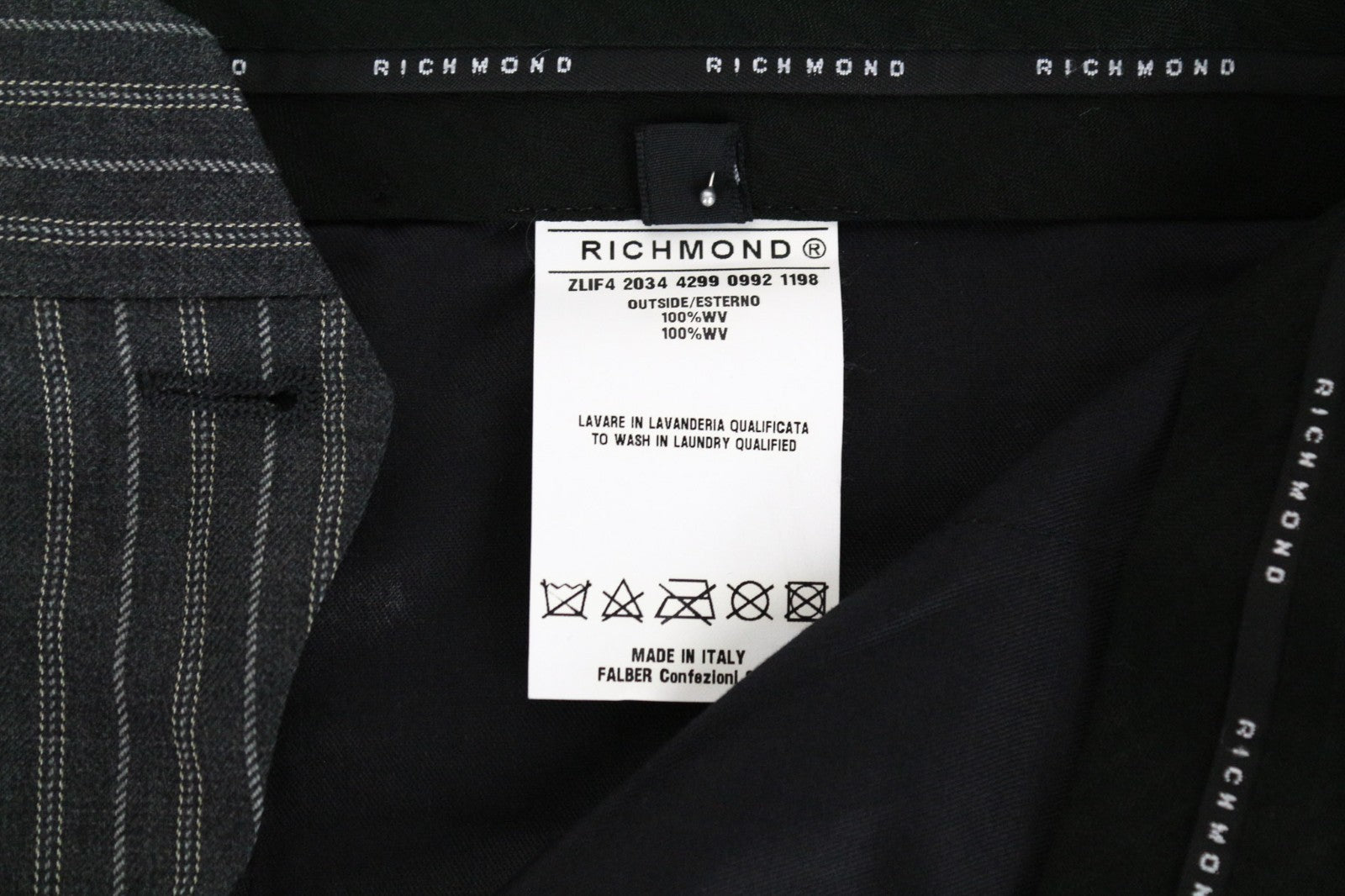 RICHMOND Men Trousers 48 W35 Grey Pure Wool Striped Pattern Formal