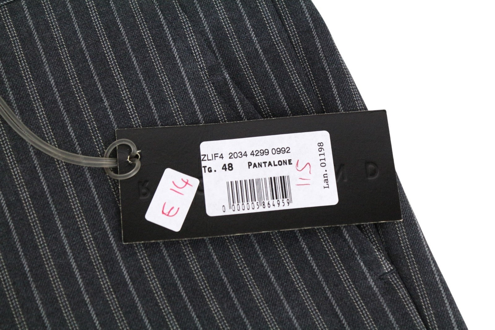 RICHMOND Men Trousers 48 W35 Grey Pure Wool Striped Pattern Formal