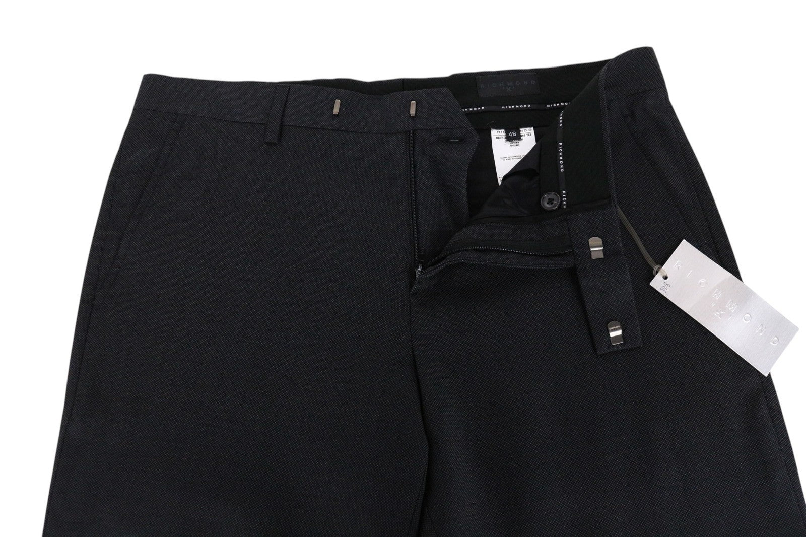 RICHMOND Men Trousers 48 W35 Dark Grey Pure Wool Pleated Front Formal