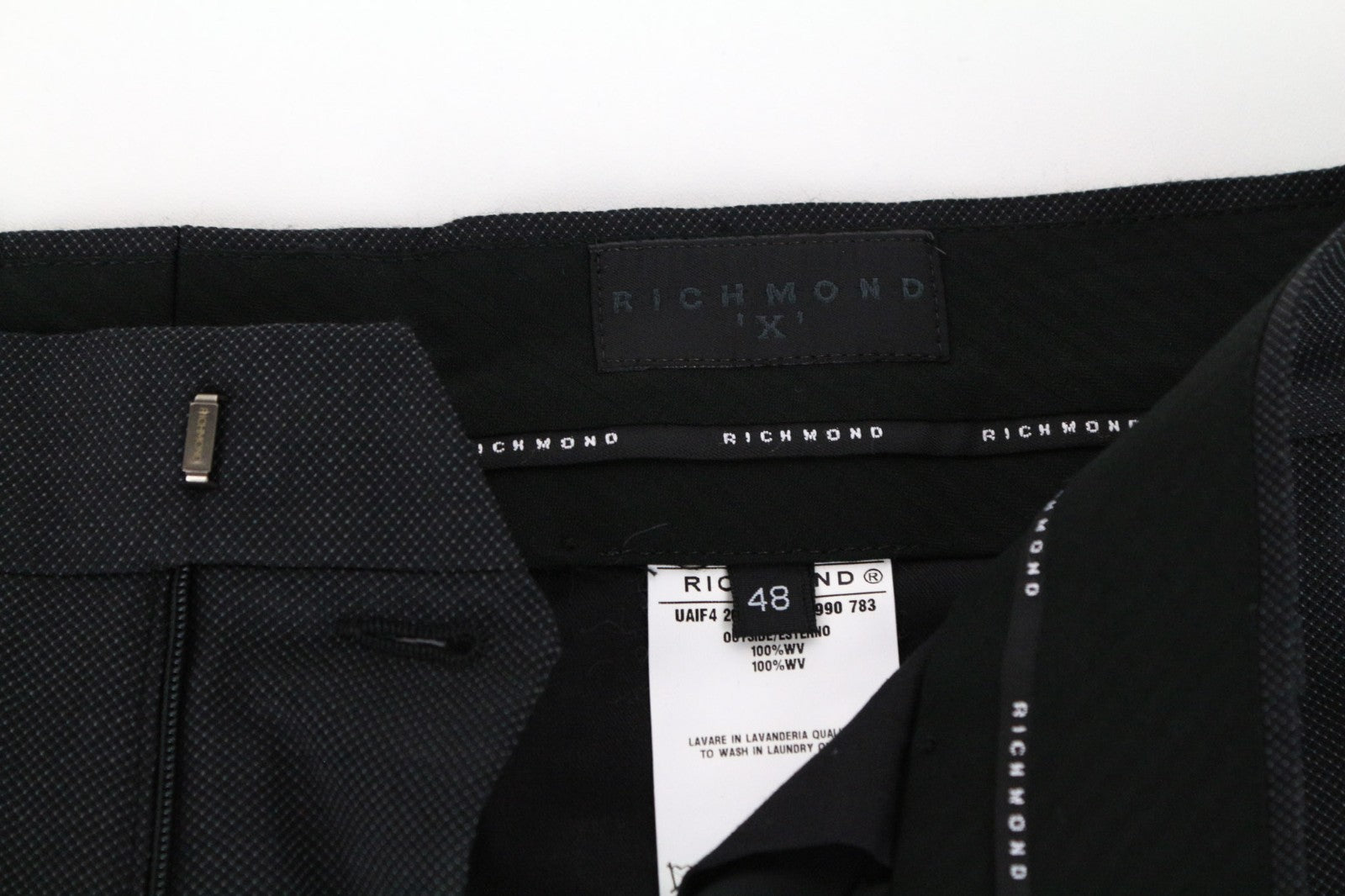 RICHMOND Men Trousers 48 W35 Dark Grey Pure Wool Pleated Front Formal