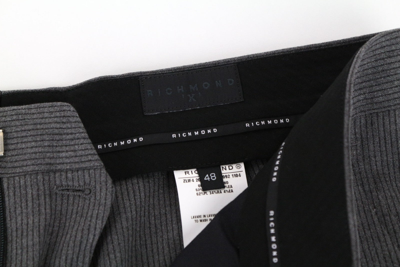 RICHMOND Men Trousers 48 W35 Grey Pure Wool Stripe Patterns Classic